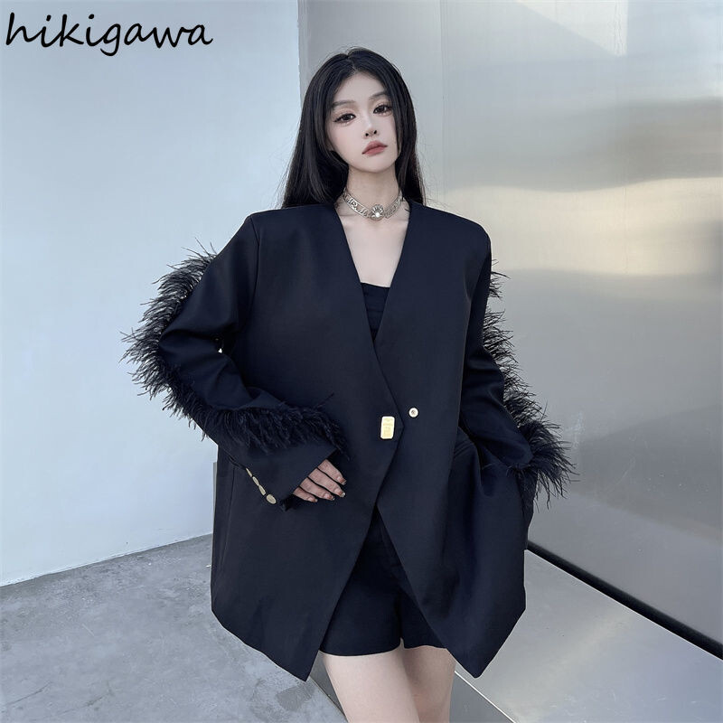 2024 Chaquetas Para Mujer Temperamentné bundy pre ženy Patchworkové pierkové dlhé rukávy Nadrozmerné vrchné oblečenie Módne ležérne kabáty Y2k