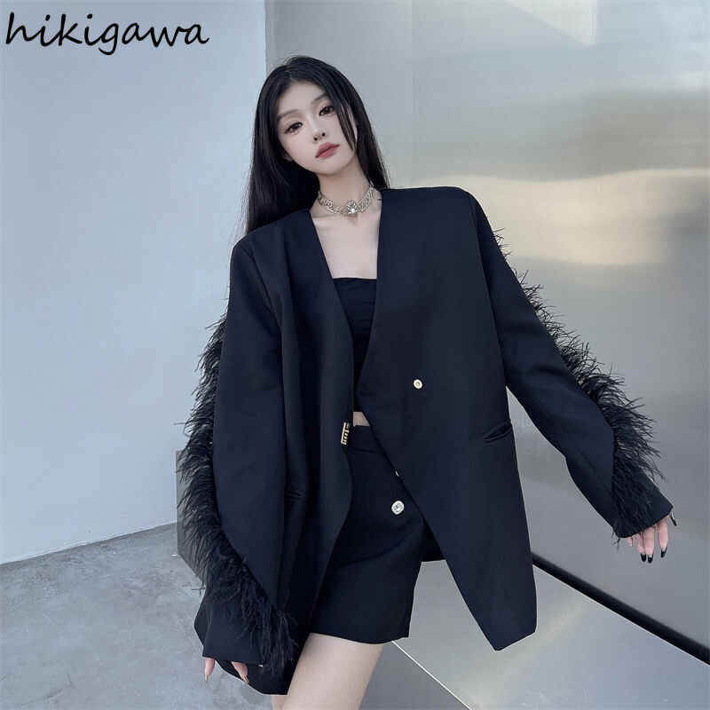 2024 Chaquetas Para Mujer Temperamentné bundy pre ženy Patchworkové pierkové dlhé rukávy Nadrozmerné vrchné oblečenie Módne ležérne kabáty Y2k