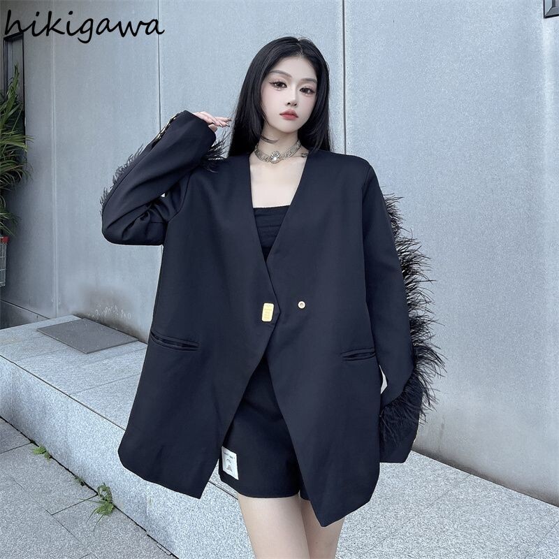2024 Chaquetas Para Mujer Temperamentné bundy pre ženy Patchworkové pierkové dlhé rukávy Nadrozmerné vrchné oblečenie Módne ležérne kabáty Y2k