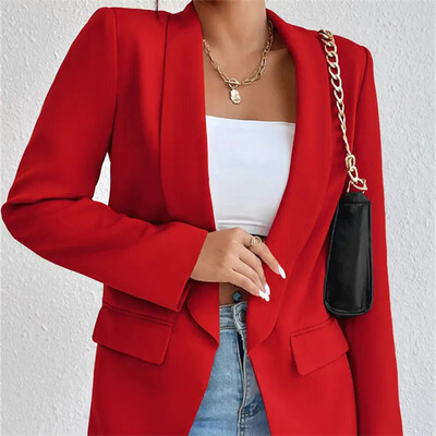 2024 tavaszi őszi női egyszínű öltöny öltöny temperamentumos kabát piros többszínű felső Női egyszerű ingázásra női ruházat