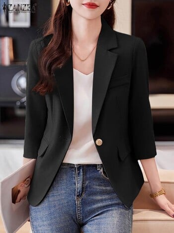 ZANZEA Elegant Women Leisure Blazer Κορεάτικο 3/4 μανίκια γραφείου, καθημερινά κοστούμια 2024 Μόδα φθινοπωρινό σακάκι με πέτο