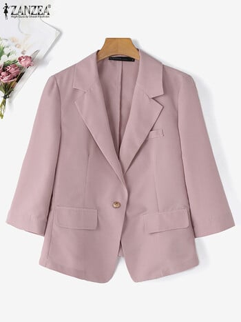 ZANZEA Elegant Women Leisure Blazer Κορεάτικο 3/4 μανίκια γραφείου, καθημερινά κοστούμια 2024 Μόδα φθινοπωρινό σακάκι με πέτο