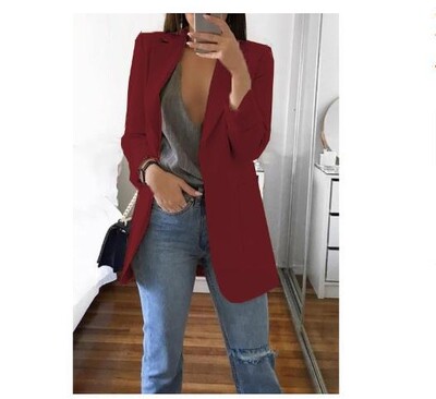 Módne biznis obleky Dámske sako bez gombíkov, elegantné dámske otvorené vpredu, ležérne sako, sako, dámske bundy, kabáty, veľkosť S-3XL