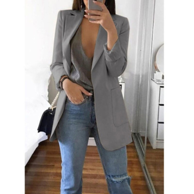 Módne biznis obleky Dámske sako bez gombíkov, elegantné dámske otvorené vpredu, ležérne sako, sako, dámske bundy, kabáty, veľkosť S-3XL