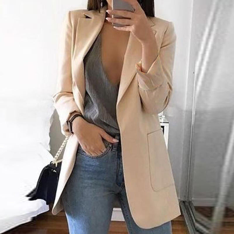 Módne biznis obleky Dámske sako bez gombíkov, elegantné dámske otvorené vpredu, ležérne sako, sako, dámske bundy, kabáty, veľkosť S-3XL