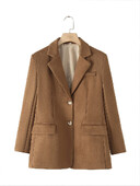 2024 m. europietiško ir amerikietiško stiliaus naujos moteriškos mados tendencijos, vienspalvė vienspalvė zomšinio kostiumo striukė ilgomis rankovėmis