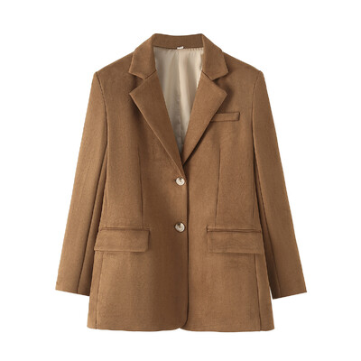 2024 m. europietiško ir amerikietiško stiliaus naujos moteriškos mados tendencijos, vienspalvė vienspalvė zomšinio kostiumo striukė ilgomis rankovėmis