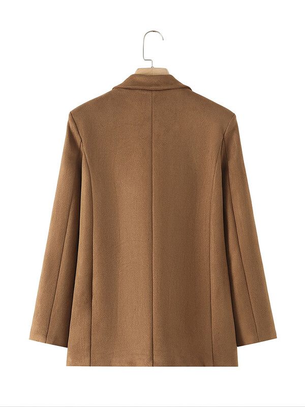 2024 m. europietiško ir amerikietiško stiliaus naujos moteriškos mados tendencijos, vienspalvė vienspalvė zomšinio kostiumo striukė ilgomis rankovėmis