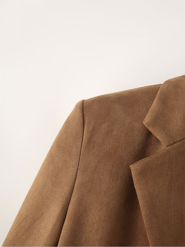 2024 m. europietiško ir amerikietiško stiliaus naujos moteriškos mados tendencijos, vienspalvė vienspalvė zomšinio kostiumo striukė ilgomis rankovėmis