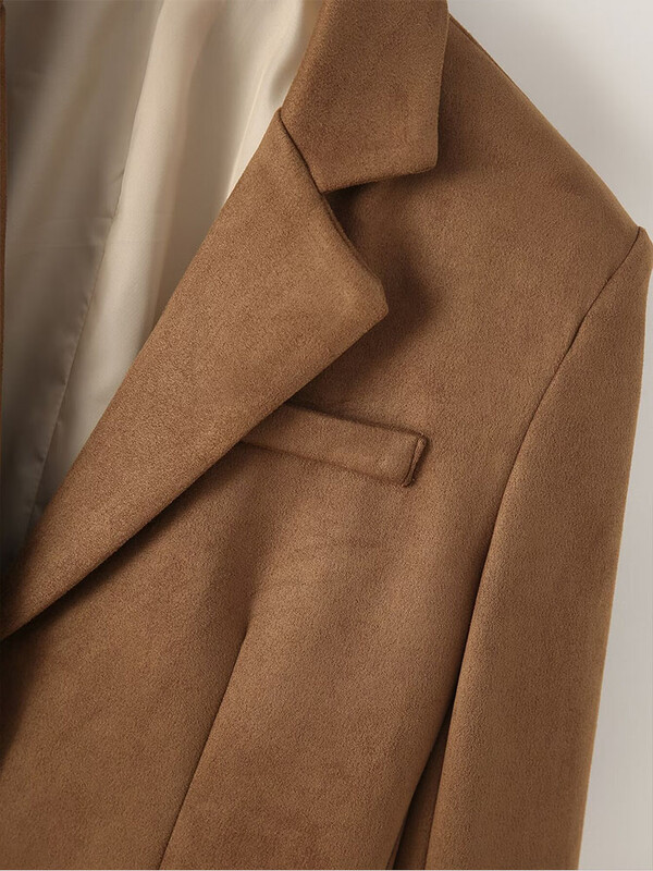 2024 m. europietiško ir amerikietiško stiliaus naujos moteriškos mados tendencijos, vienspalvė vienspalvė zomšinio kostiumo striukė ilgomis rankovėmis