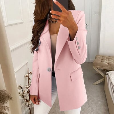 Kancelárska móda 2024 Blazer Dámska bunda Jednofarebná s jedným gombíkom Jesenná zima Odnímateľný golier s dlhým rukávom Obleková bunda Streetwear