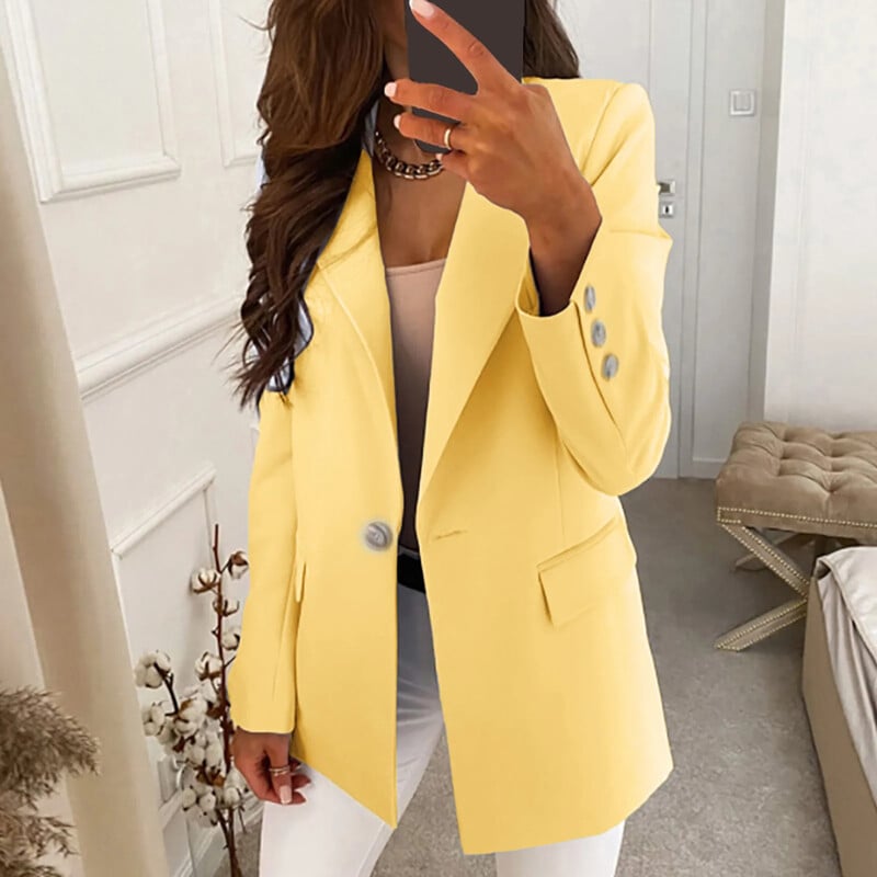 Kancelárska móda 2024 Blazer Dámska bunda Jednofarebná s jedným gombíkom Jesenná zima Odnímateľný golier s dlhým rukávom Obleková bunda Streetwear