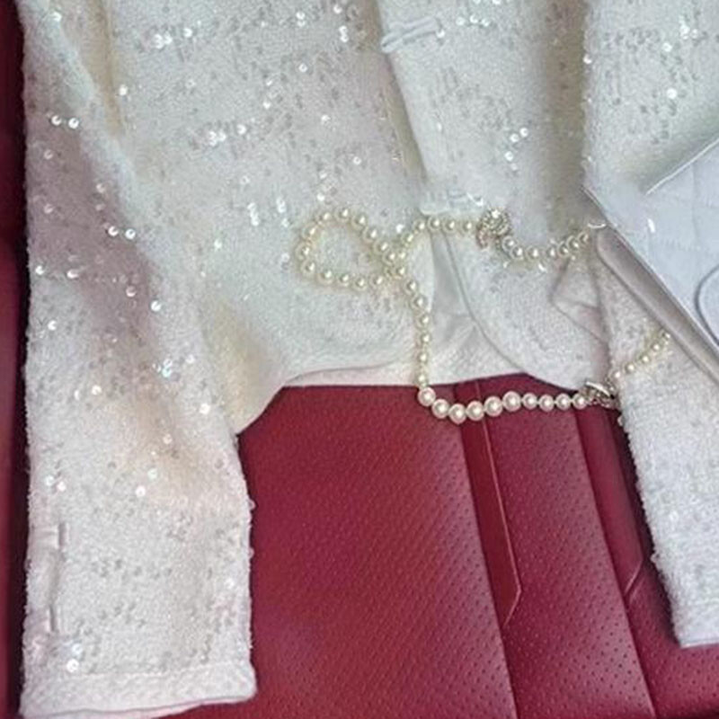 Balts, dzirkstošs uzvalks, sieviešu mētelis, 2024. gada pavasaris, jauns Guofeng pankou biroja bleizeris, sieviešu elegants, grezns virsdrēbes