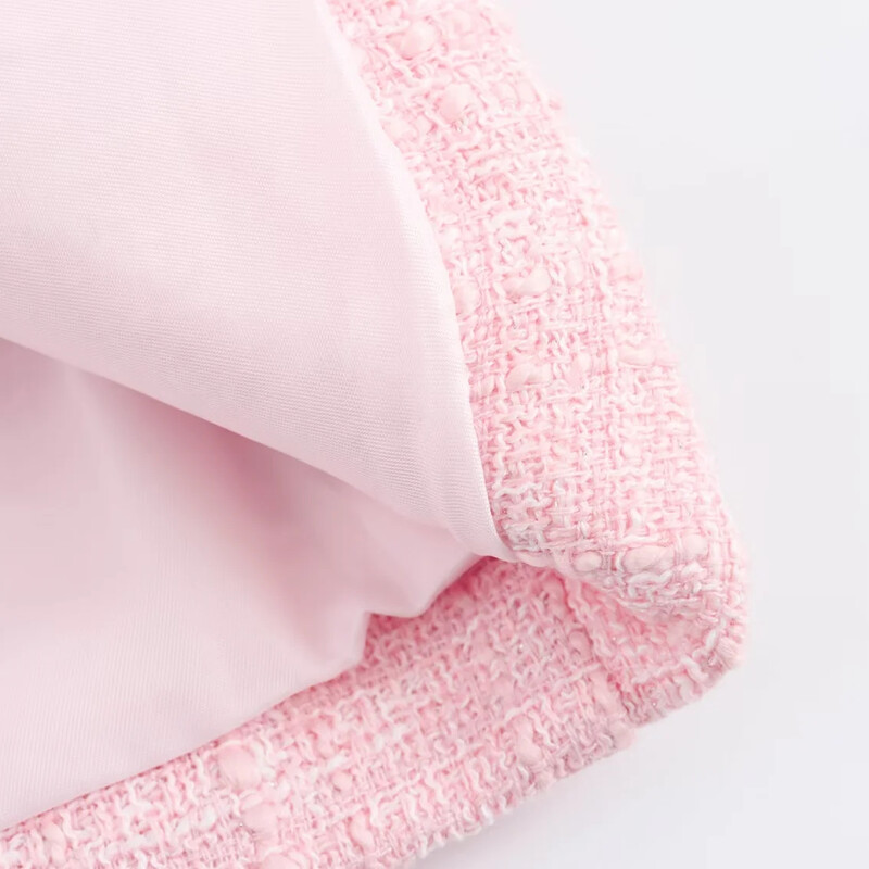 TRAFZA Vintage rózsaszín női blézer divat 2024 tavaszi őszi O-nyak texturált tömör rövid blézer irodai női dzseki elegáns felsők