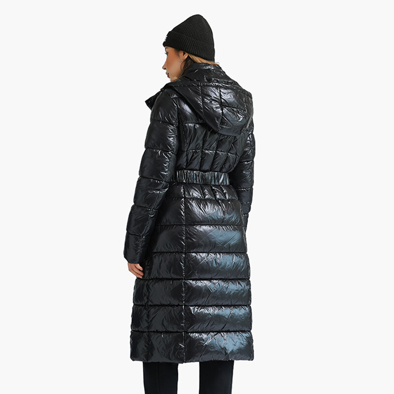 SANTELON Zimné dlhé parky pre ženy, ležérne čierne hrubé teplé prešívané bundy s nastaviteľným pásom, módne vrchné oblečenie s kapucňou