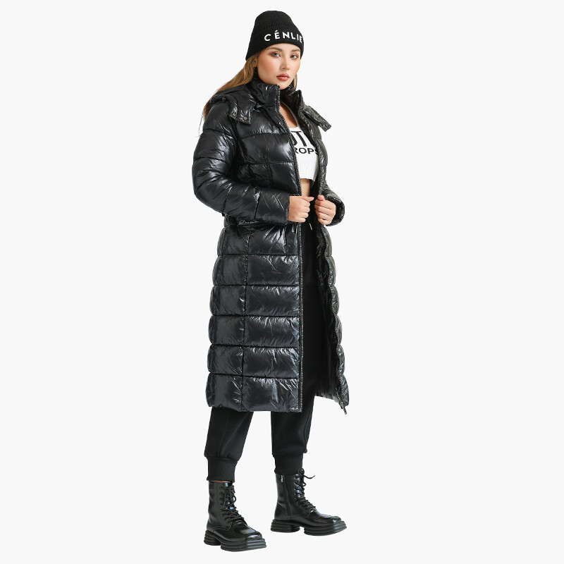 SANTELON Zimné dlhé parky pre ženy, ležérne čierne hrubé teplé prešívané bundy s nastaviteľným pásom, módne vrchné oblečenie s kapucňou