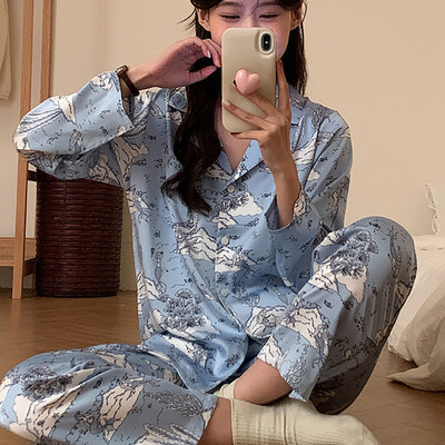 Jxgarb New Spring Cartoon Print Casual Σατέν Σετ Πυτζάμες Μόδας Γυναικείες Καινοτομία Πιτζάμες από πάγο Μεταξωτές Πιτζάμες για ύπνο