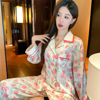 Jxgarb New Spring Cartoon Print Casual Σατέν Σετ Πυτζάμες Μόδας Γυναικείες Καινοτομία Πιτζάμες από πάγο Μεταξωτές Πιτζάμες για ύπνο