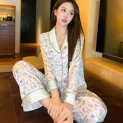 Jxgarb New Spring Cartoon Print Casual Σατέν Σετ Πυτζάμες Μόδας Γυναικείες Καινοτομία Πιτζάμες από πάγο Μεταξωτές Πιτζάμες για ύπνο