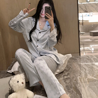 Jxgarb New Spring Cartoon Print Casual Σατέν Σετ Πυτζάμες Μόδας Γυναικείες Καινοτομία Πιτζάμες από πάγο Μεταξωτές Πιτζάμες για ύπνο