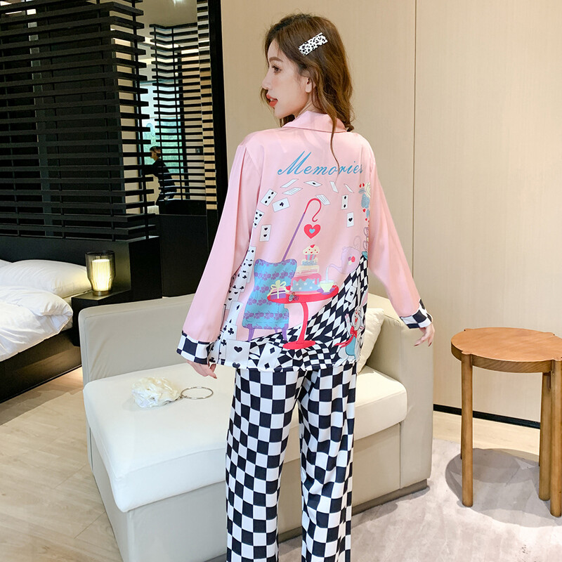 Jxgarb New Spring Cartoon Print Casual Σατέν Σετ Πυτζάμες Μόδας Γυναικείες Καινοτομία Πιτζάμες από πάγο Μεταξωτές Πιτζάμες για ύπνο