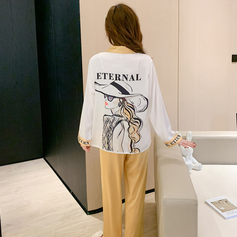 Jxgarb New Spring Cartoon Print Casual Σατέν Σετ Πυτζάμες Μόδας Γυναικείες Καινοτομία Πιτζάμες από πάγο Μεταξωτές Πιτζάμες για ύπνο