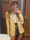 TRAF 2024 Zlaté sako Dámske jednoradové jarné sako s dlhým rukávom Kancelárske saká pre ženy Streetwear Dámske vrchné oblečenie