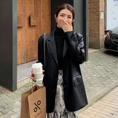 Crni ženski kaputi Široki jednobojni sako Ženska jakna Gornja odjeća Odjeća Korejske jesenske recenzije Mnogo odjeće Popularna odjeća Novo