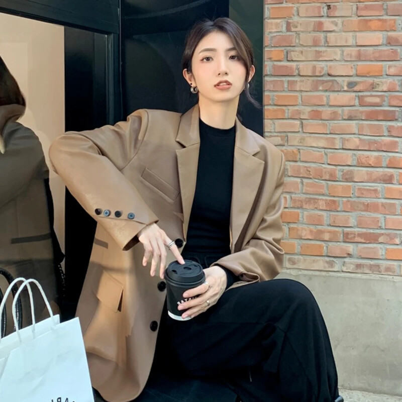 Crni ženski kaputi Široki jednobojni sako Ženska jakna Gornja odjeća Odjeća Korejske jesenske recenzije Mnogo odjeće Popularna odjeća Novo