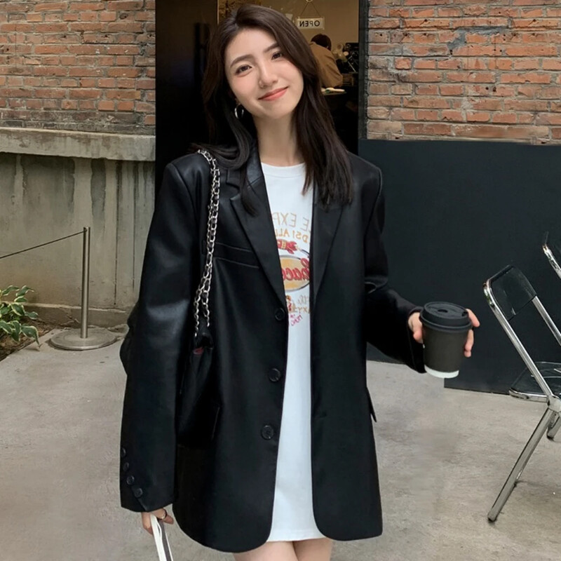 Crni ženski kaputi Široki jednobojni sako Ženska jakna Gornja odjeća Odjeća Korejske jesenske recenzije Mnogo odjeće Popularna odjeća Novo