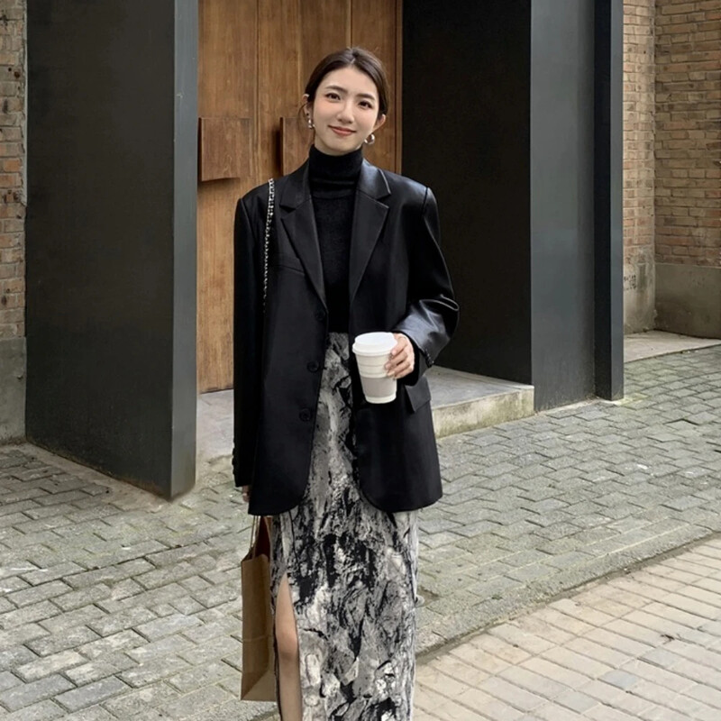 Crni ženski kaputi Široki jednobojni sako Ženska jakna Gornja odjeća Odjeća Korejske jesenske recenzije Mnogo odjeće Popularna odjeća Novo