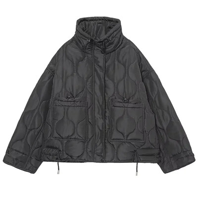 2024 Nové dámske módne kabáty s dlhým rukávom a sťahovacou šnúrkou, všestranné vrchné oblečenie pre vysoké uličky, dámske zimné kabáty