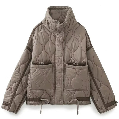 2024 Nové dámske módne kabáty s dlhým rukávom a sťahovacou šnúrkou, všestranné vrchné oblečenie pre vysoké uličky, dámske zimné kabáty