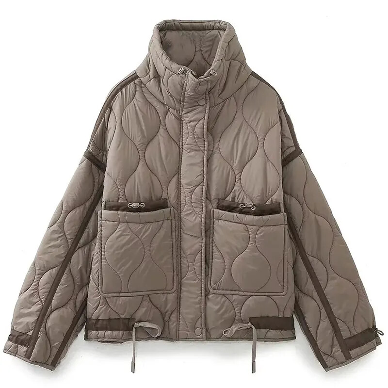2024 Nové dámske módne kabáty s dlhým rukávom a sťahovacou šnúrkou, všestranné vrchné oblečenie pre vysoké uličky, dámske zimné kabáty