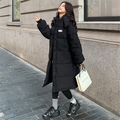 Téli női bő kabát kabátok hosszú parkok női pehely pamut kapucnis felsőkabát Vastag meleg dzsekik szélálló alkalmi diákkabát