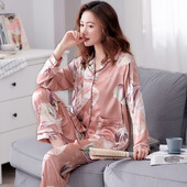 Tavaszi szexi hálóruha, 2 részes készletek női selyem szatén pizsamához, lehúzható galléros otthoni ruha nyári nagy méretű pizsama pizsama XXXL