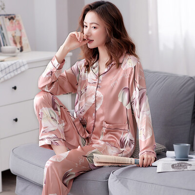 Tavaszi szexi hálóruha, 2 részes készletek női selyem szatén pizsamához, lehúzható galléros otthoni ruha nyári nagy méretű pizsama pizsama XXXL