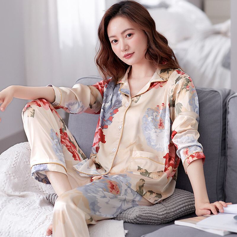 Tavaszi szexi hálóruha, 2 részes készletek női selyem szatén pizsamához, lehúzható galléros otthoni ruha nyári nagy méretű pizsama pizsama XXXL