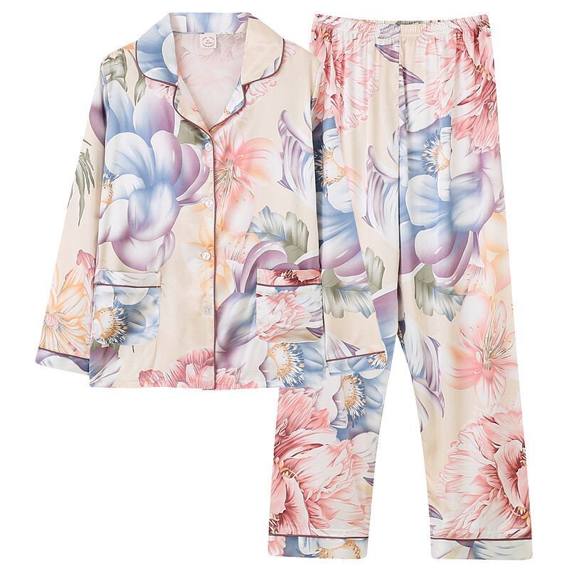 Tavaszi szexi hálóruha, 2 részes készletek női selyem szatén pizsamához, lehúzható galléros otthoni ruha nyári nagy méretű pizsama pizsama XXXL