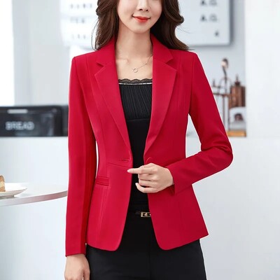 Dámske elegantné kancelárske sako, nová móda s dlhým rukávom, kórejské elegantné jednofarebné jednofarebné ležérne dámske vrchné oblečenie, topy S-5XL