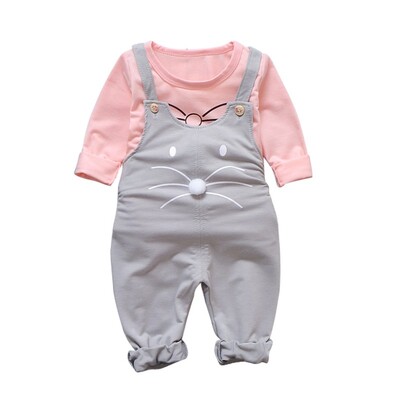Σετ ρούχων για μωρά για μωρά, ανοιξιάτικα φθινοπωρινά σύνολα Μακρυμάνικα μπλουζάκια+λουράκι Χαριτωμένα παντελόνια γάτας μόδας casual σετ