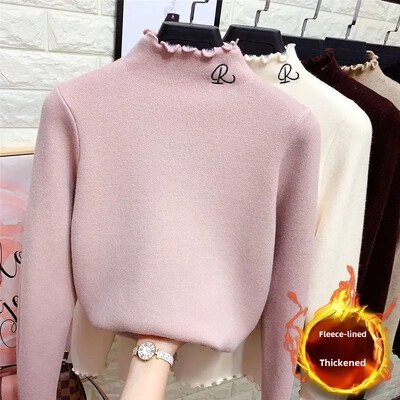 Rudens žiemos vaikams šiltas pastorintas laisvalaikio stiliaus viršus ilgomis rankovėmis pusiau polo/vėžlio kaklo sluoksnio apatinis dėklas mergaitėms