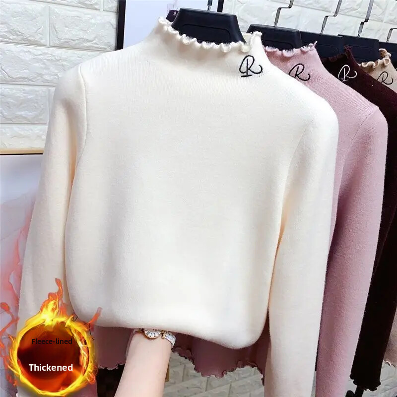 Rudens žiemos vaikams šiltas pastorintas laisvalaikio stiliaus viršus ilgomis rankovėmis pusiau polo/vėžlio kaklo sluoksnio apatinis dėklas mergaitėms