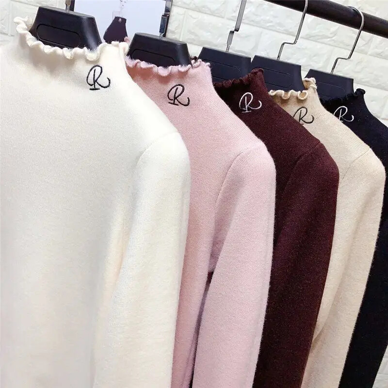 Rudens žiemos vaikams šiltas pastorintas laisvalaikio stiliaus viršus ilgomis rankovėmis pusiau polo/vėžlio kaklo sluoksnio apatinis dėklas mergaitėms