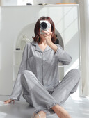 Grynos medvilnės pižama, moteriškos pavasario ir rudens kelnės ilgomis rankovėmis, 2023 m. naujo stiliaus, kutai, vienspalvė, aukščiausios klasės jausmas