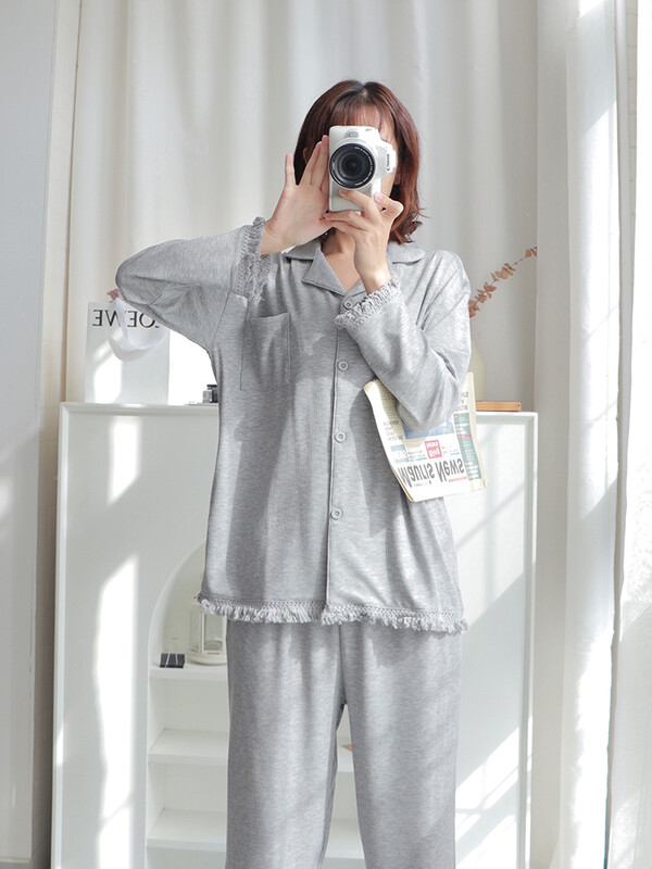 Grynos medvilnės pižama, moteriškos pavasario ir rudens kelnės ilgomis rankovėmis, 2023 m. naujo stiliaus, kutai, vienspalvė, aukščiausios klasės jausmas 