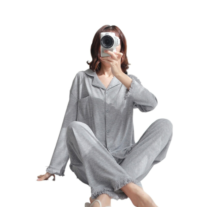Grynos medvilnės pižama, moteriškos pavasario ir rudens kelnės ilgomis rankovėmis, 2023 m. naujo stiliaus, kutai, vienspalvė, aukščiausios klasės jausmas 