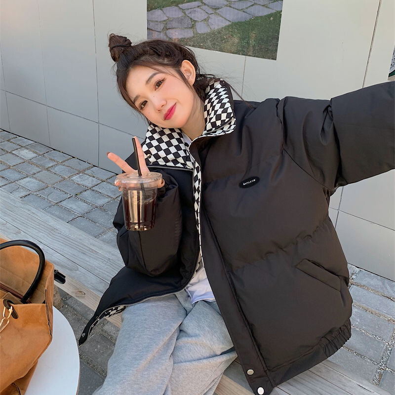 Sustorėjusi duona drabužiai moteriška šachmatine apykakle striukė moteriška žieminė nauja laisva BF medvilne paminkštinta striukė tide