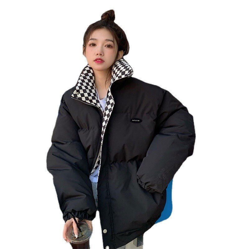 Sustorėjusi duona drabužiai moteriška šachmatine apykakle striukė moteriška žieminė nauja laisva BF medvilne paminkštinta striukė tide