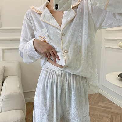 DUOJIHUI Elegáns téli egyszínű női pizsama szett, új elegánsan nyomtatott laza, alkalmi divatos 3 színű, egyszerű pizsama nőknek